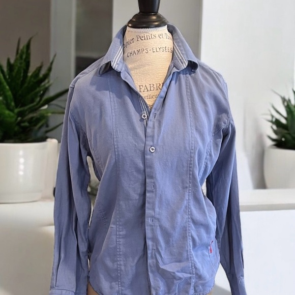 Franky Max cotton button down shirt. Baby blue with white stitching accent - Picture 11 of 16